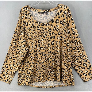 IMAN Shirt Womens Sz 3X Plus Global‎ Chic Long Sleeve Knit Cheetah Stretch New
